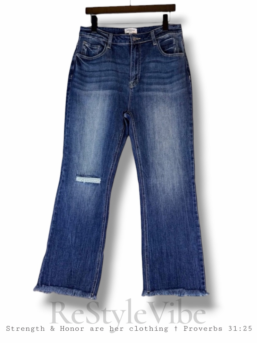 ANNIEWEAR Women’s Size L Denim Jeans High Rise Wide Leg Ankle Style Fit Stretch
